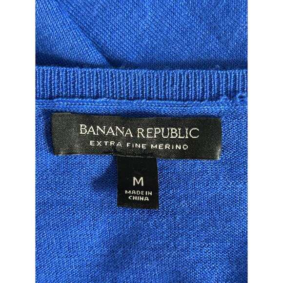 Banana Republic Trapeze V-Neck Merino Wool Long Sleeve Sweater in Blue - Sz M - Picture 3 of 5